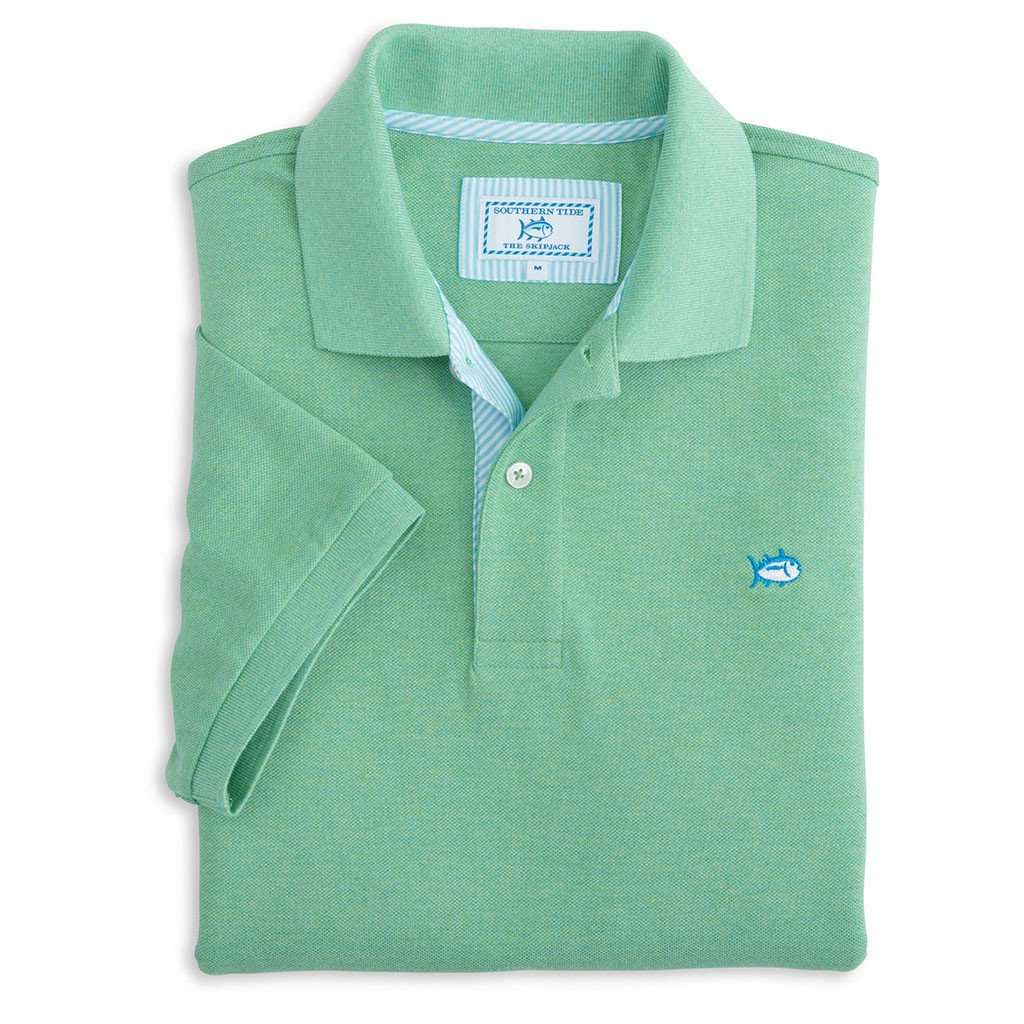 Signature Stripe Placket Skipjack Polo in Pool Green by Southern Tide - Country Club Prep