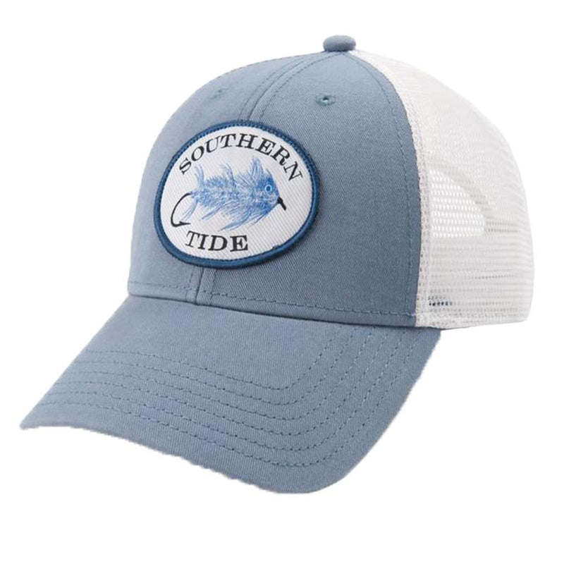 Skipjack Fly Patch Washed Trucker Hat in Ash Blue by Southern Tide - Country Club Prep