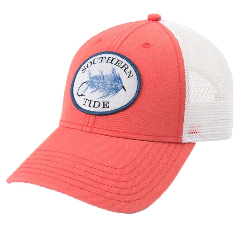 Skipjack Fly Patch Washed Trucker Hat in Sea Coral by Southern Tide - Country Club Prep