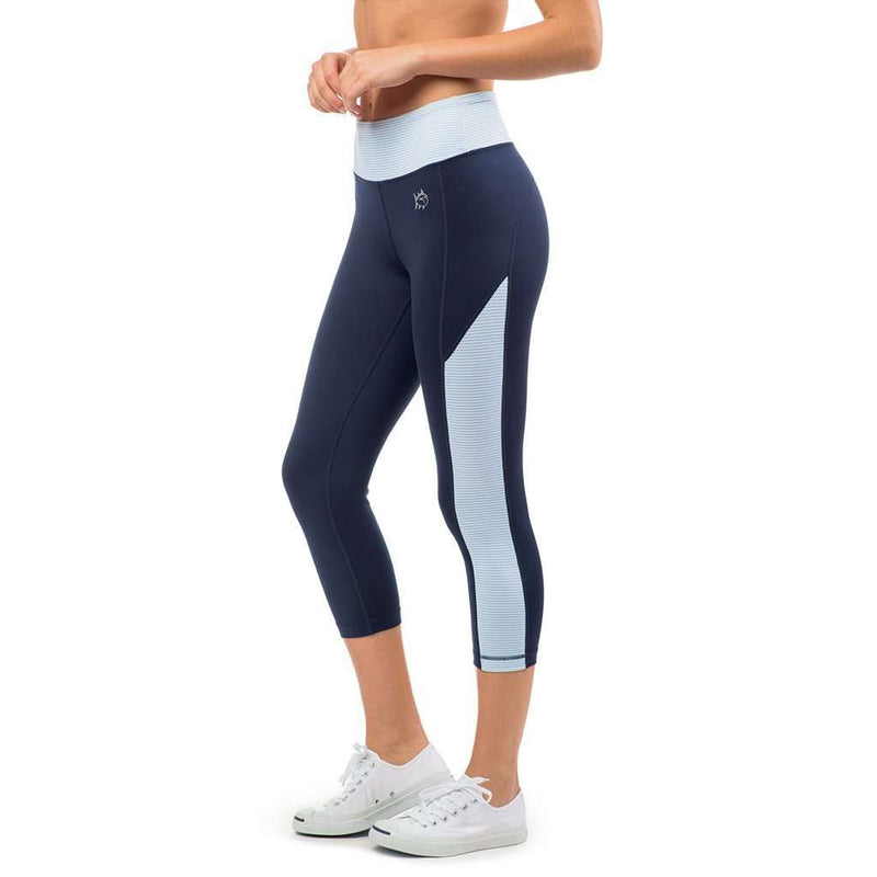 Skipstripe Crop Performance Legging in Nautical Navy by Southern Tide - Country Club Prep