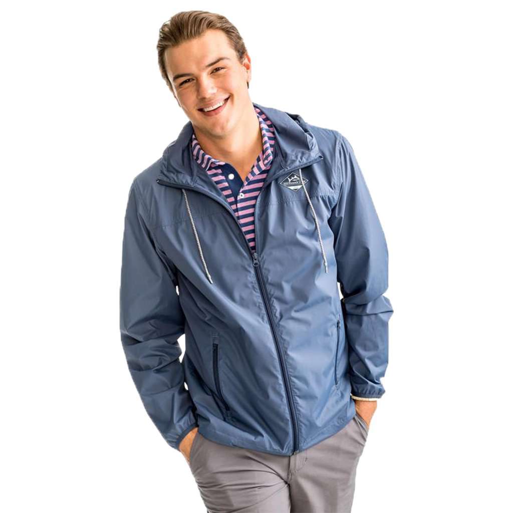 Southern Tide Skull Creek Packable Full Zip Jacket in Light Indigo
