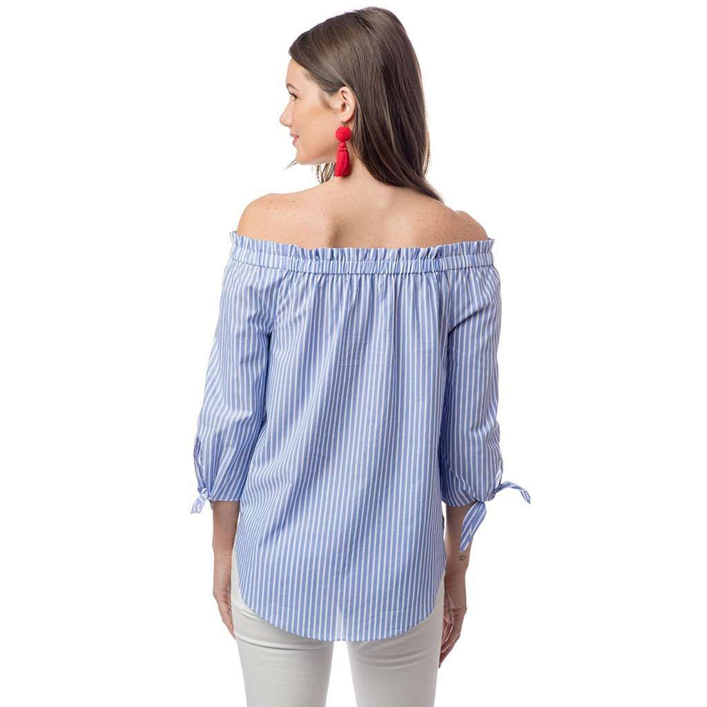 Striped Off the shoulder Top in Sail Blue by Southern Tide - Country Club Prep