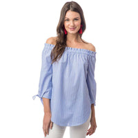 Striped Off the shoulder Top in Sail Blue by Southern Tide - Country Club Prep