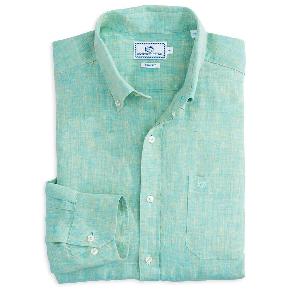 Sunset Harbor Linen Sport Shirt in Turquoise by Southern Tide - Country Club Prep