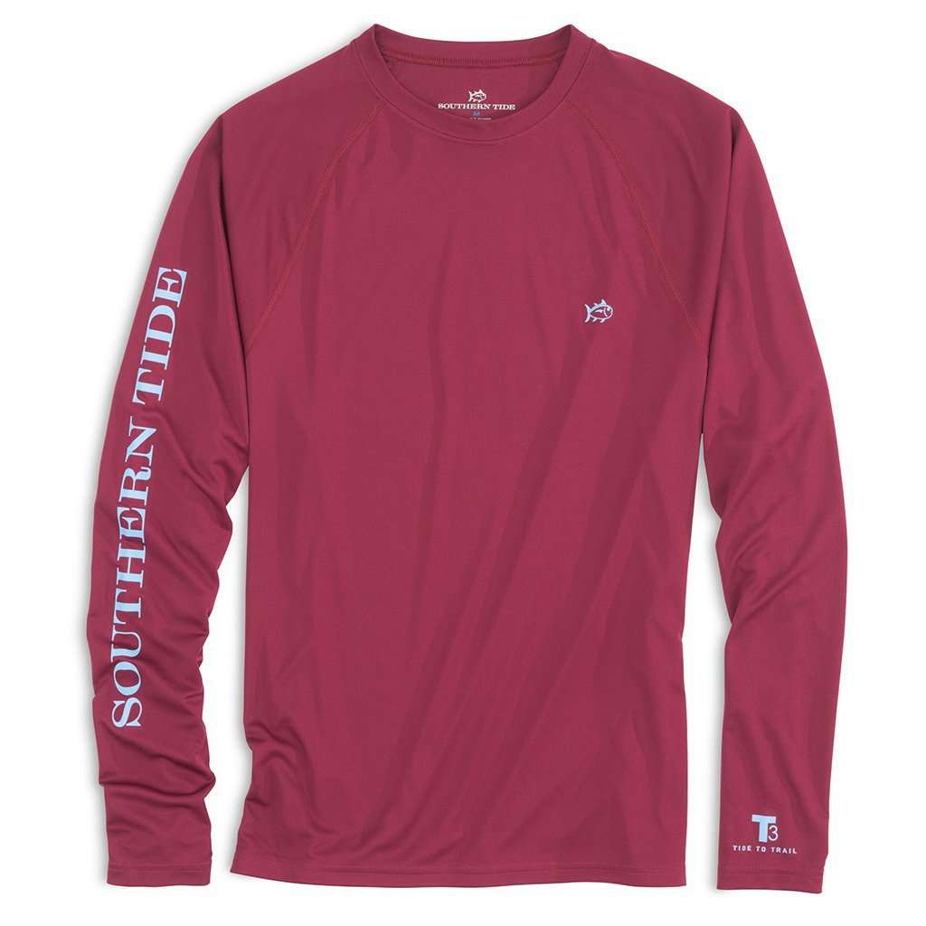 Tide to Trail Long Sleeve Performance T-Shirt in Black Cherry by Southern Tide - Country Club Prep