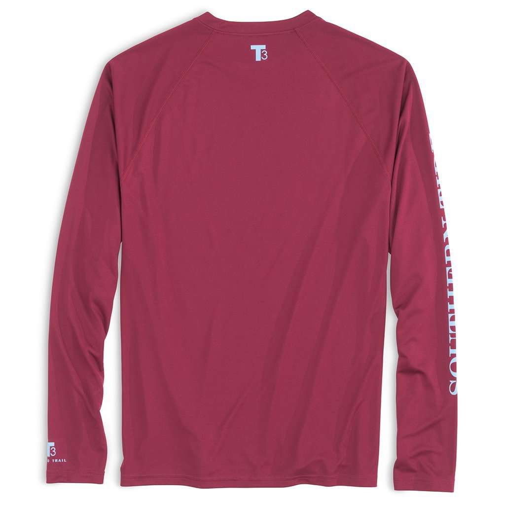 Tide to Trail Long Sleeve Performance T-Shirt in Black Cherry by Southern Tide - Country Club Prep