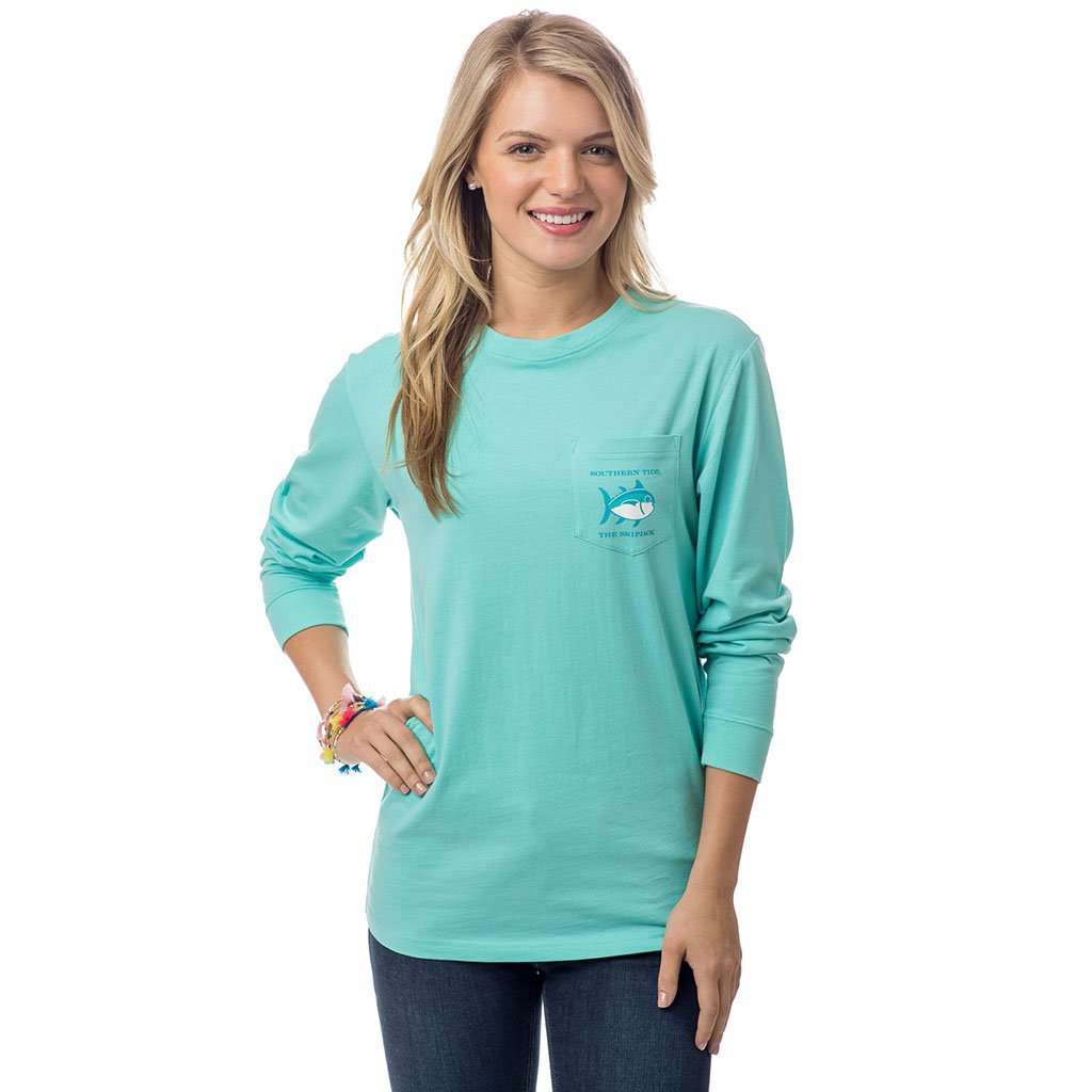 Women's Original Skipjack Long Sleeve Pocket Tee in Mint by Southern Tide - Country Club Prep