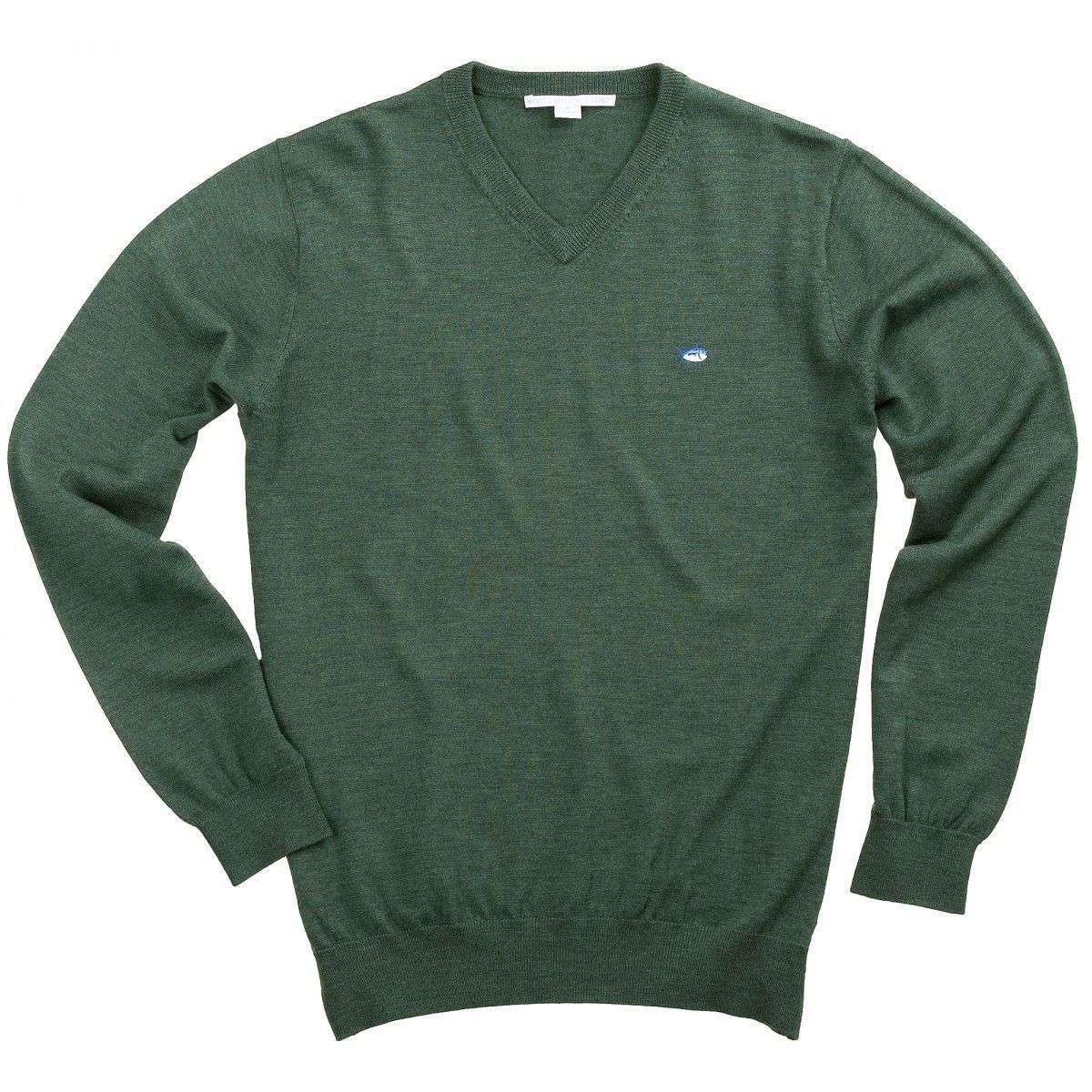 V-Neck Merino Sweater in Alligator Green by Southern Tide - Country Club Prep
