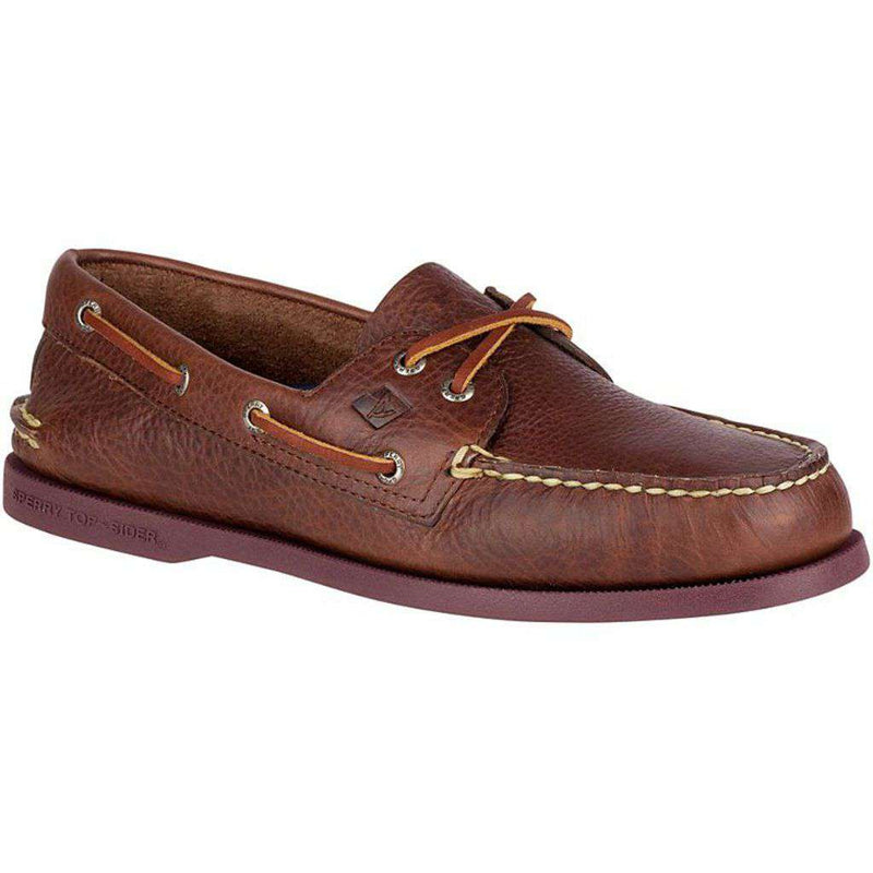 Men's Authentic Original 2-Eye Color Pop Boat Shoe in Brown/Plum by Sperry - Country Club Prep