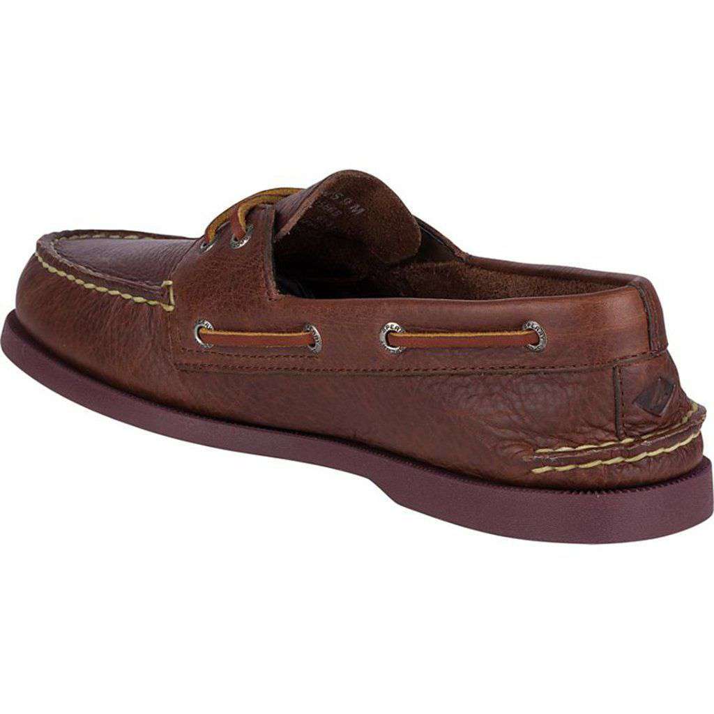 Men's Authentic Original 2-Eye Color Pop Boat Shoe in Brown/Plum by Sperry - Country Club Prep