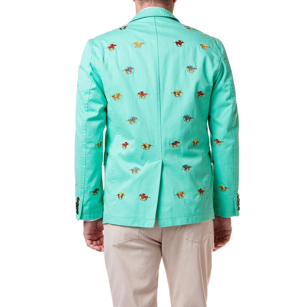 Spinnaker Blazer with Racing Horses in Palm by Castaway Clothing - Country Club Prep