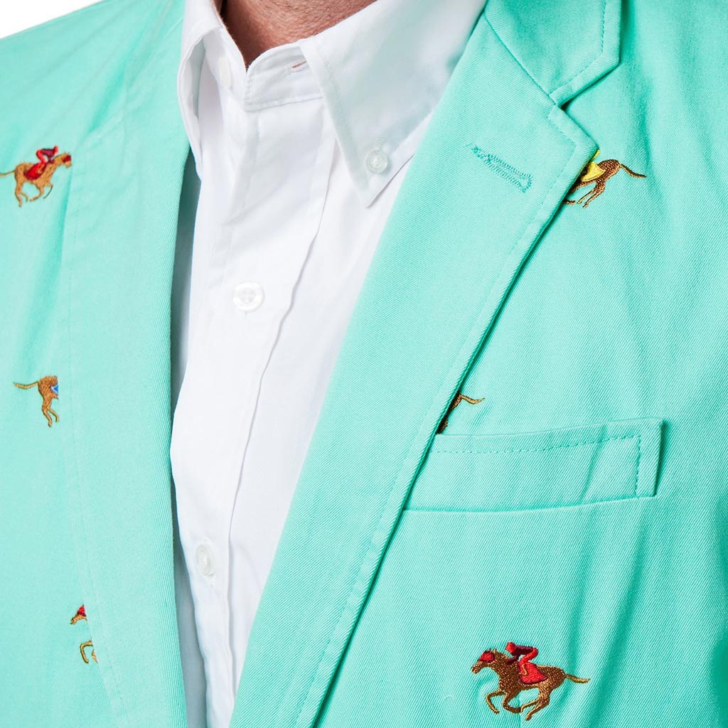 Spinnaker Blazer with Racing Horses in Palm by Castaway Clothing - Country Club Prep