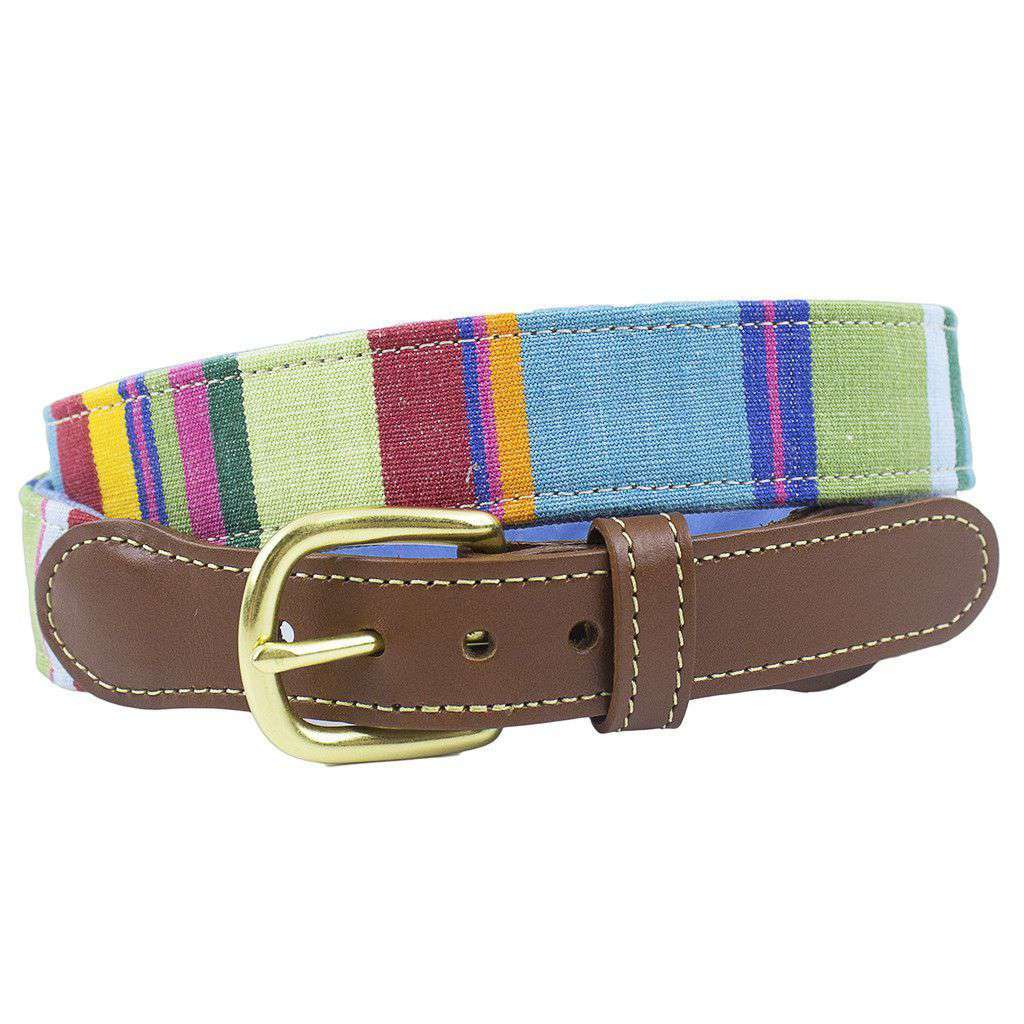 Squadren Stripe Leather Tab Belt in Bowling by Country Club Prep - Country Club Prep