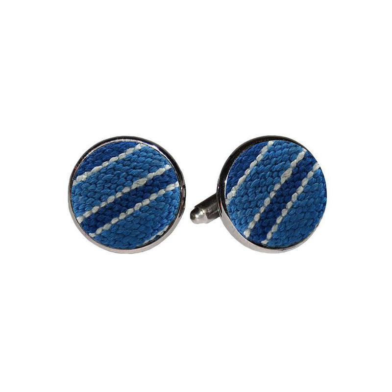 Stripe Needlepoint Cufflinks in Cornflower & Blue by Smathers & Branson - Country Club Prep
