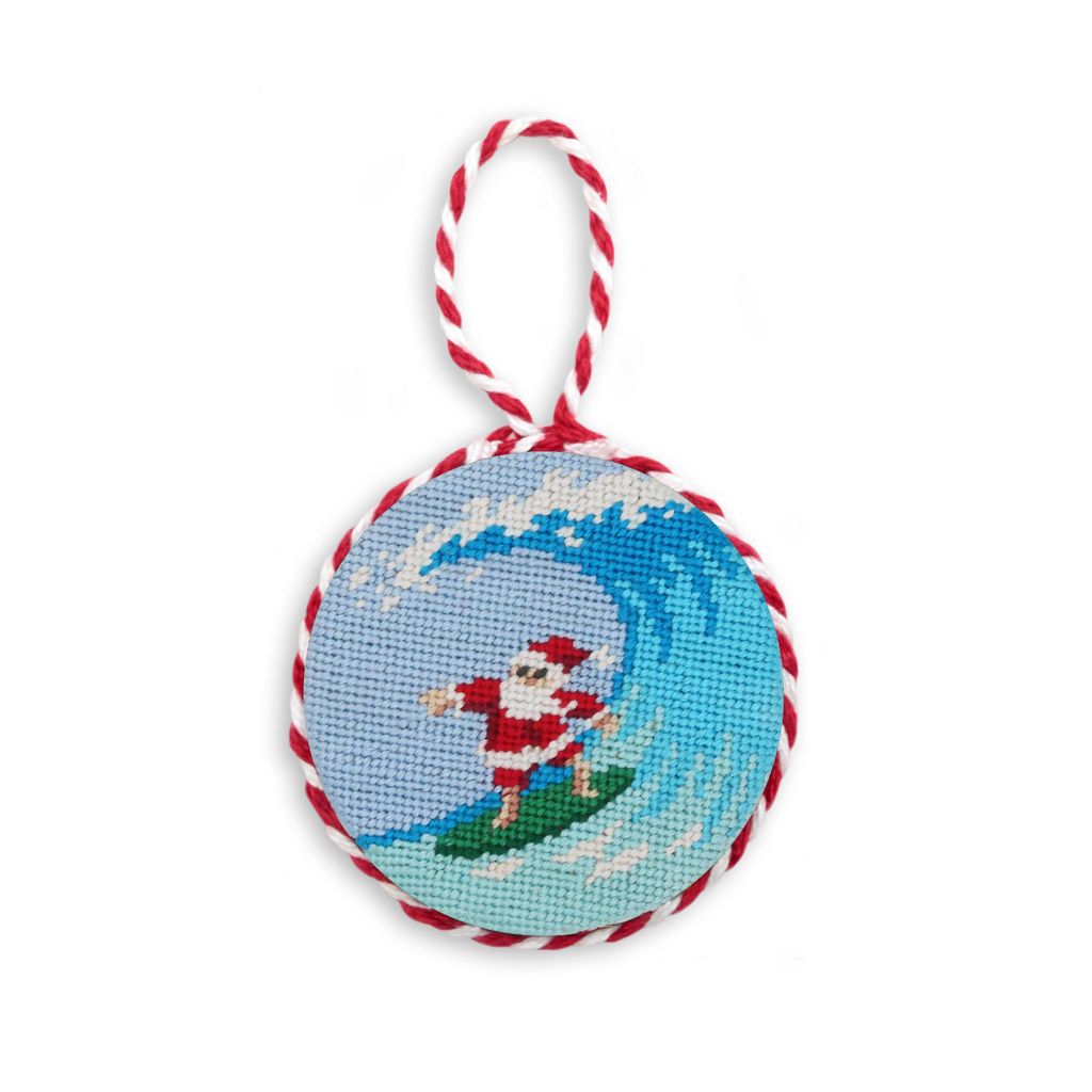 Surfing Santa Needlepoint Ornament by Smathers & Branson - Country Club Prep