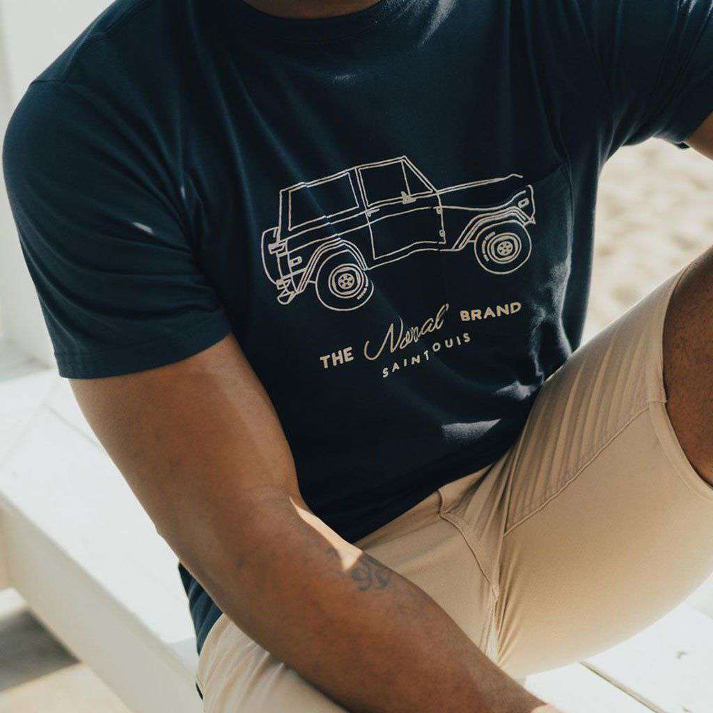 Bronco Short Sleeve Tee in Navy & Oak by The Normal Brand - Country Club Prep