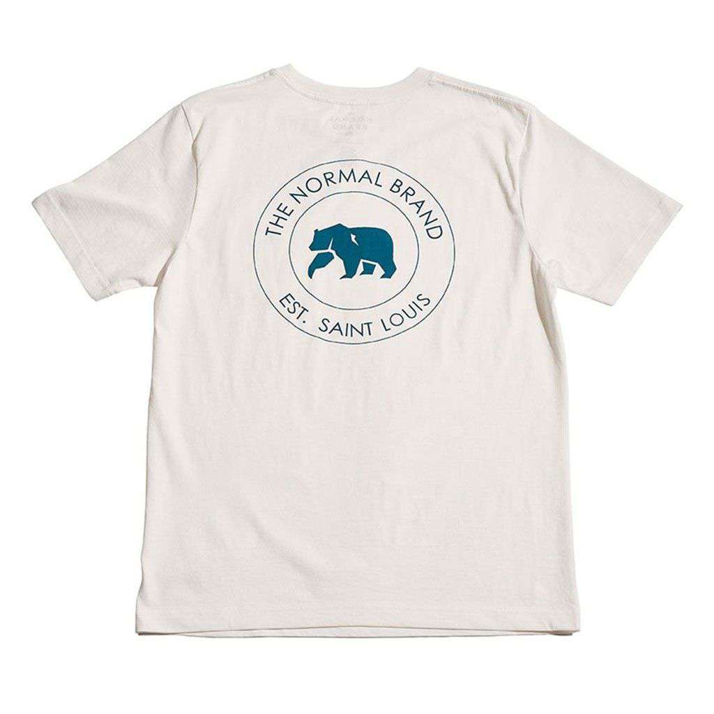 Circle Back Short Sleeve Pocket Tee in White & Atlantic by The Normal Brand - Country Club Prep