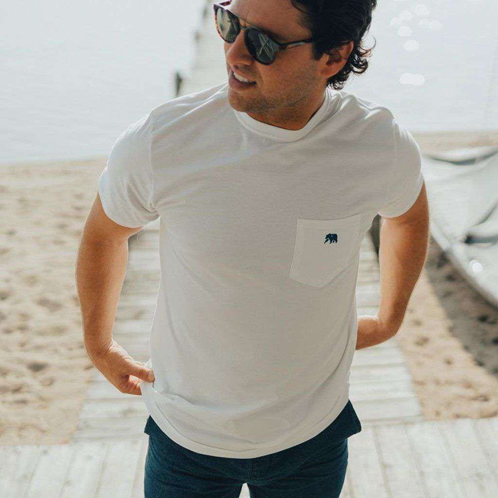 Circle Back Short Sleeve Pocket Tee in White & Atlantic by The Normal Brand - Country Club Prep