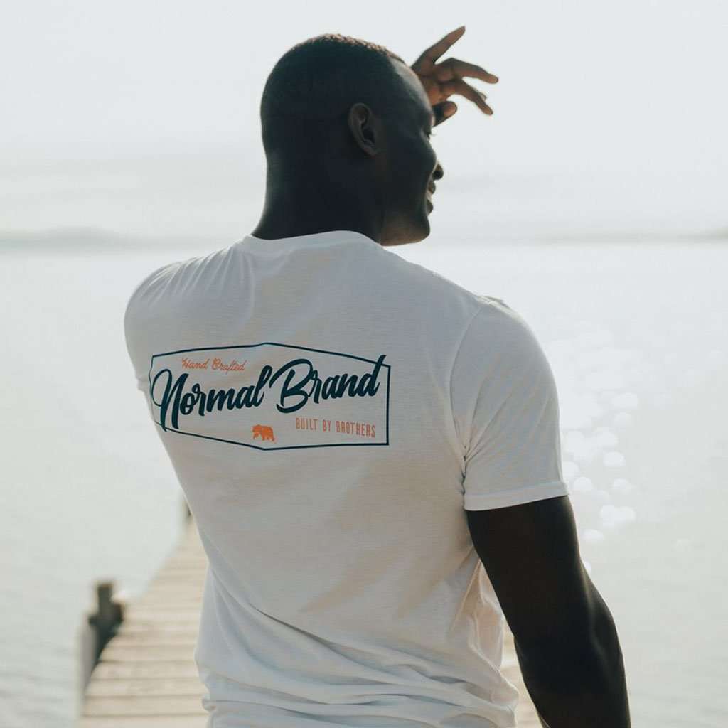 Industrial Logo Short Sleeve Tee in White & Navy by The Normal Brand - Country Club Prep