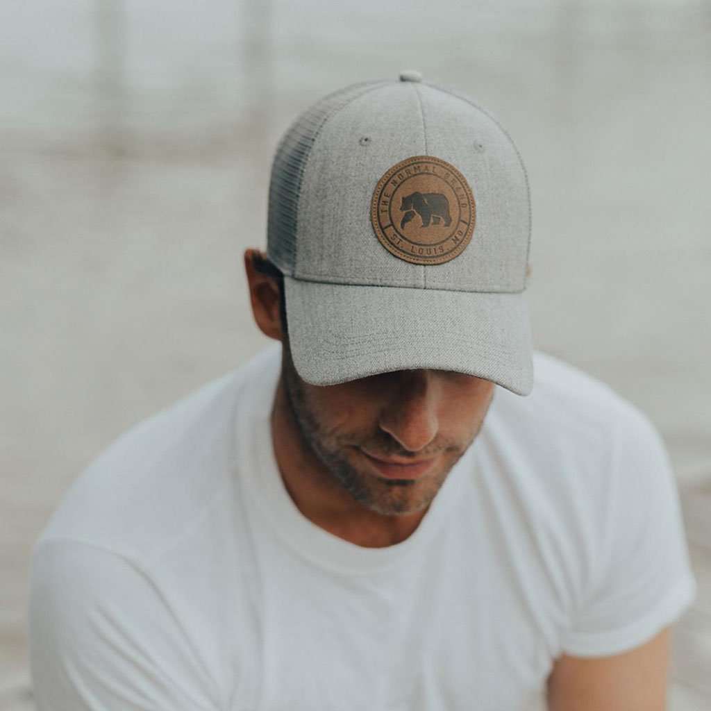 Leather Patch Trucker Cap in Grey by The Normal Brand - Country Club Prep