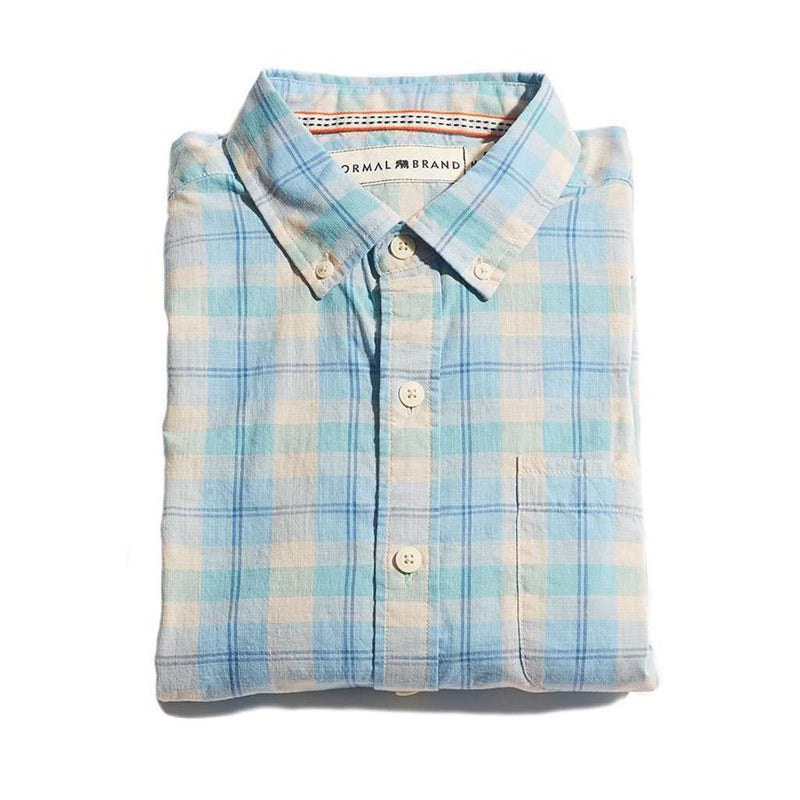 Louis Plaid Weave Slub Button Down in Sky by The Normal Brand - Country Club Prep