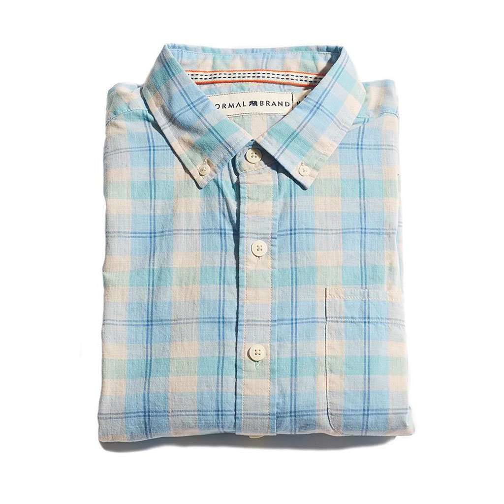 Louis Plaid Weave Slub Button Down in Sky by The Normal Brand - Country Club Prep