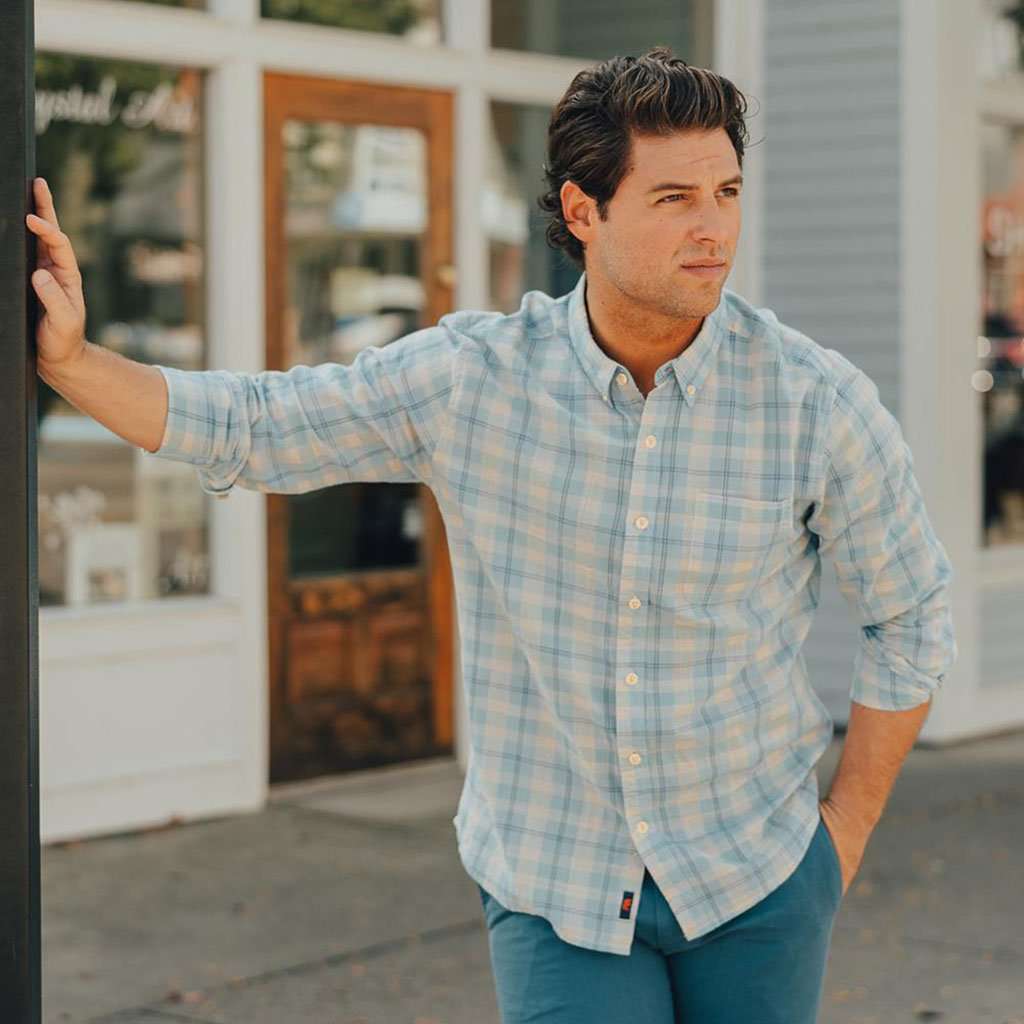 Louis Plaid Weave Slub Button Down in Sky by The Normal Brand - Country Club Prep