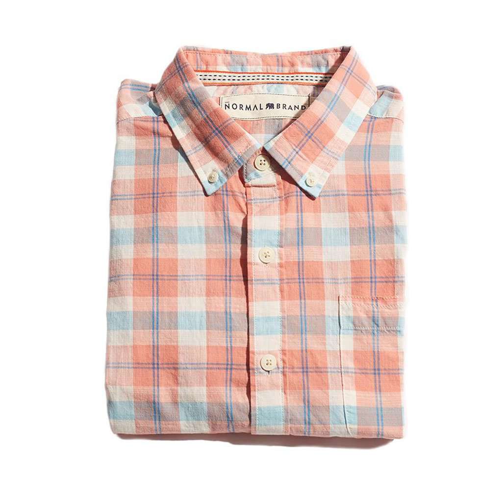 Louis Plaid Weave Slub Button Down in Sunrise by The Normal Brand - Country Club Prep