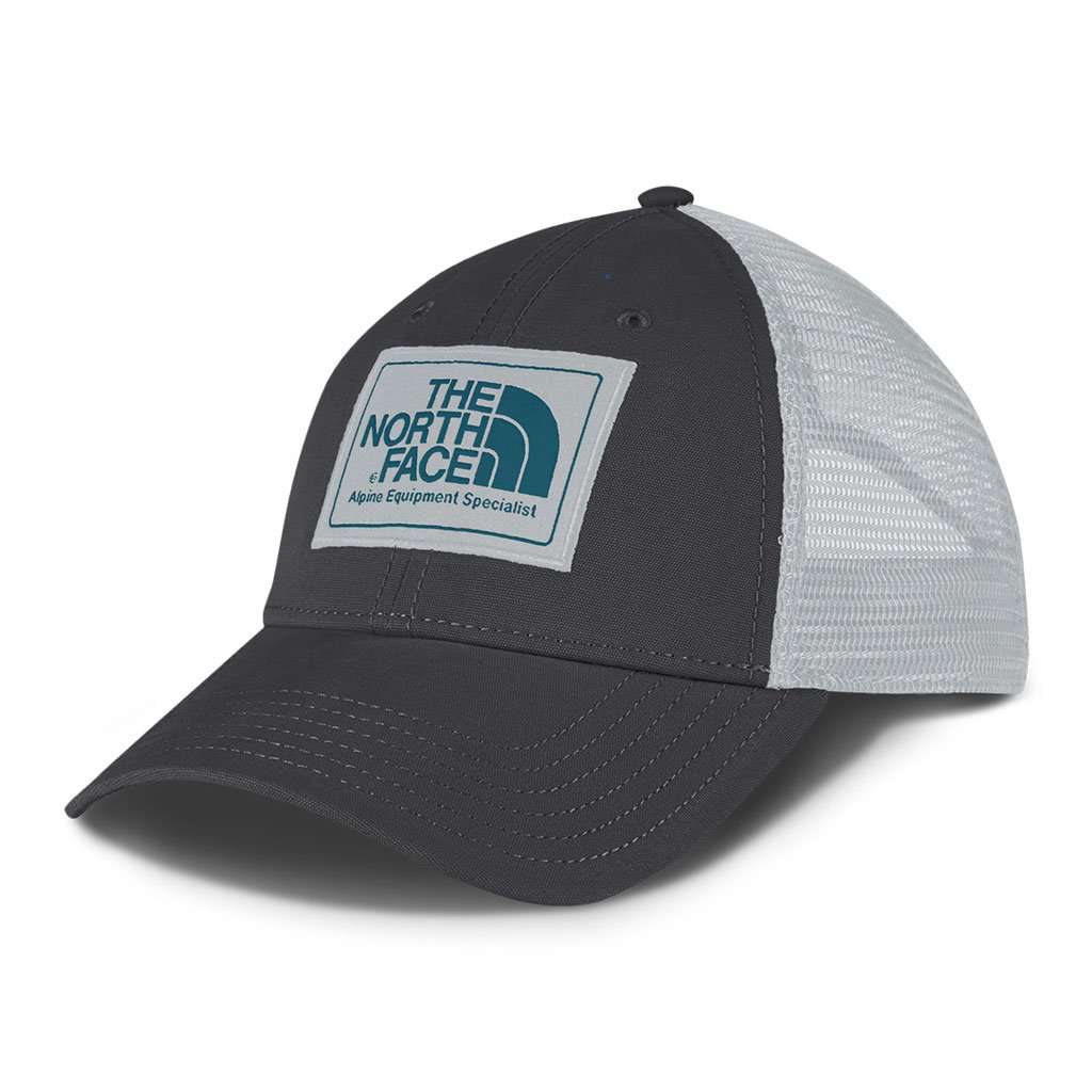 Mudder Trucker Hat in Asphalt Grey, High Rise Grey & Blue Coral by The North Face - Country Club Prep