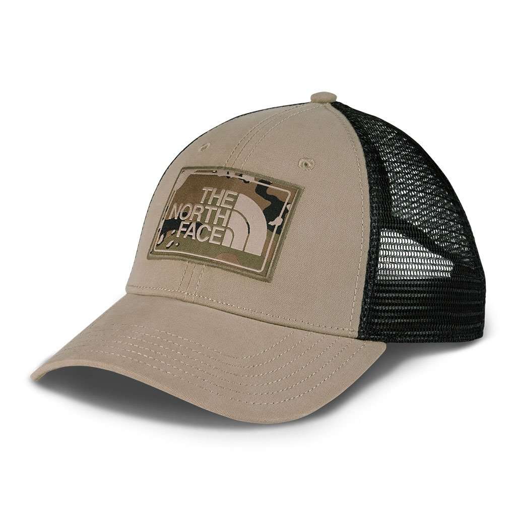 Mudder Trucker Hat in Dune Beige & Burnt Olive Green Camo by The North Face - Country Club Prep