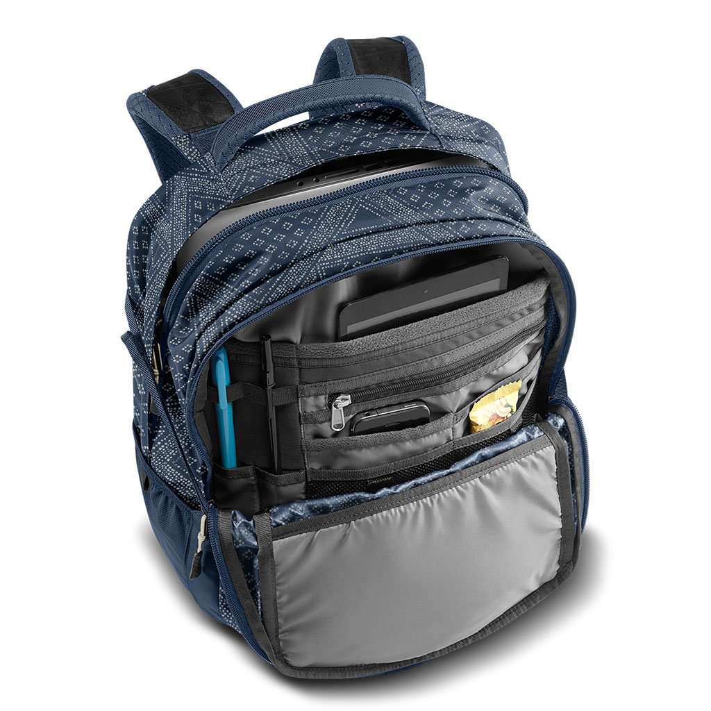 blue and rose gold north face backpack The North Face Women's Recon Backpack in Shady Blue Bandana Print & Shady Blue – Country Club Prep