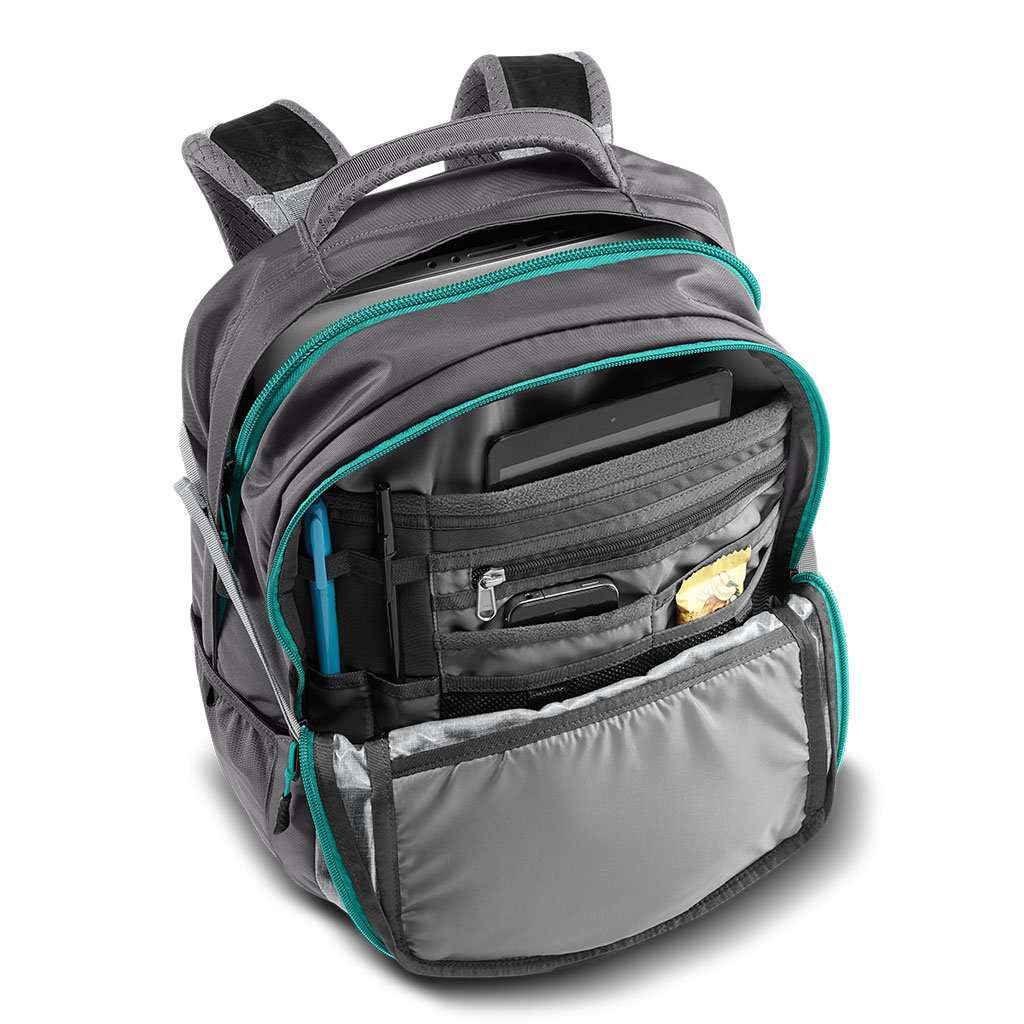 Women's Recon Backpack in Glacier Grey White Heather & Pool Green by The North Face - Country Club Prep