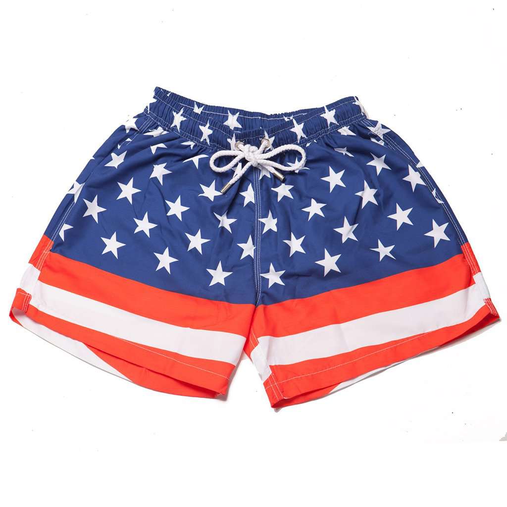 The Salutes Swim Trunks in American Flag by Kennedy - Country Club Prep