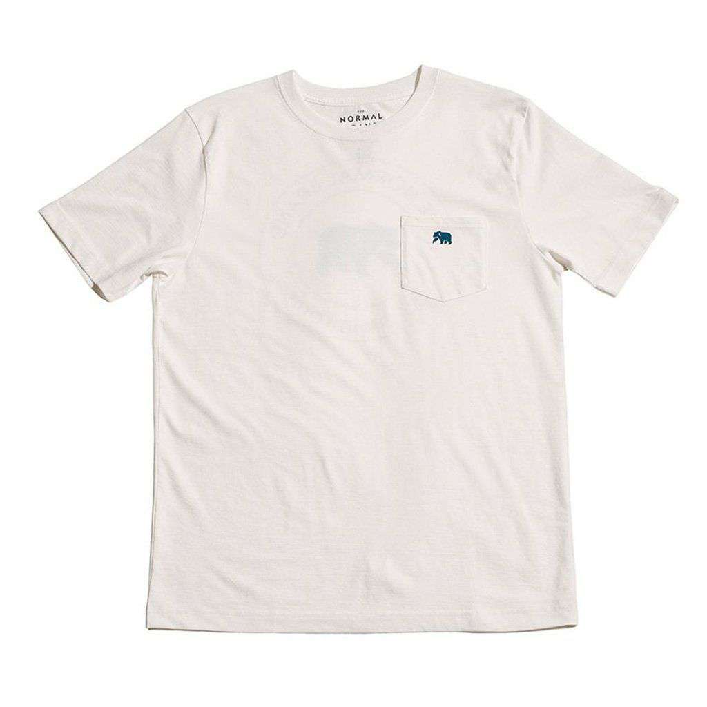 Circle Back Short Sleeve Pocket Tee in White & Atlantic by The Normal Brand - Country Club Prep