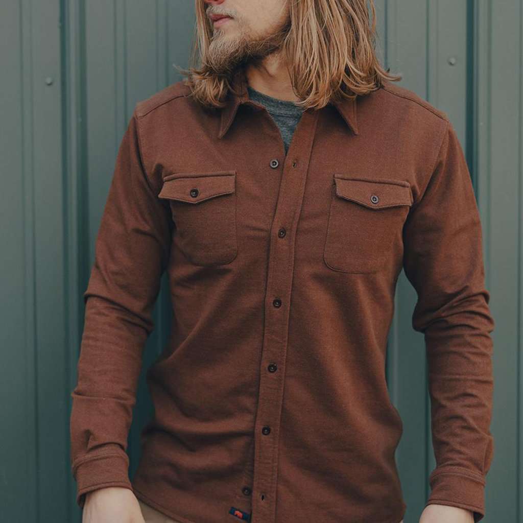 Knit Workman Shirt Jacket in Brown by The Normal Brand - Country Club Prep