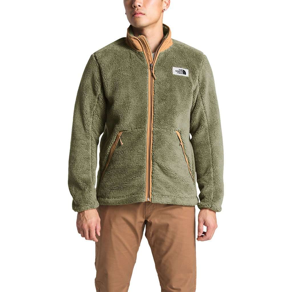 Men's Campshire Full Zip Sherpa Fleece in Four Leaf Clover & Cargo Khaki by The North Face - Country Club Prep