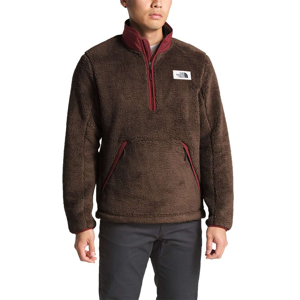 Men's Campshire Sherpa Fleece Pullover in Bracken Brown & Sequoia Red by The North Face - Country Club Prep
