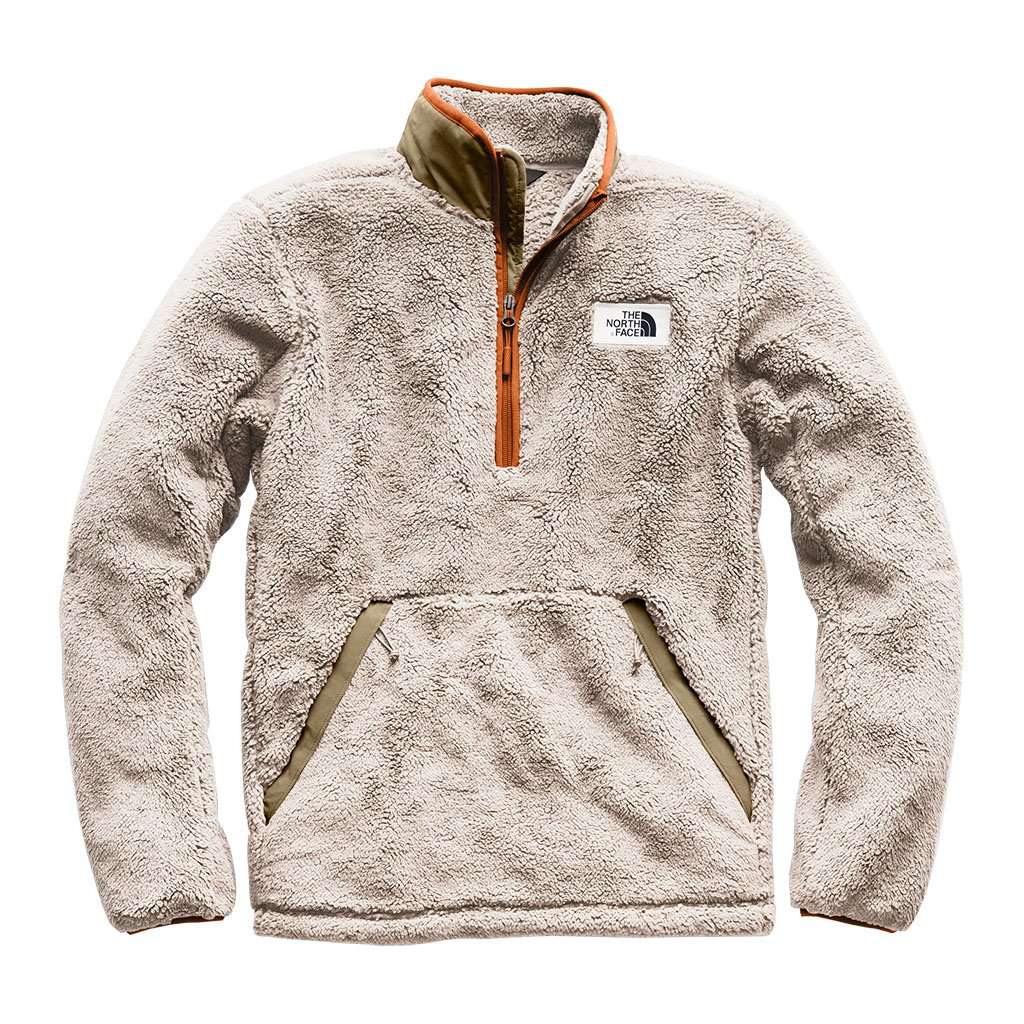Men's Campshire Sherpa Fleece Pullover in Granite Bluff Tan & Beech Green by The North Face - Country Club Prep
