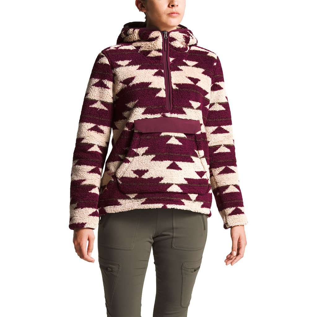 Women's Campshire Sherpa Fleece Pullover Hoodie in Dune Beige California Basket Print by The North Face - Country Club Prep