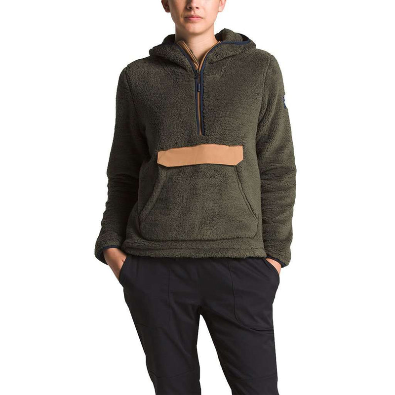 Women's Campshire Sherpa Fleece Pullover Hoodie in New Taupe Green & Cargo Khaki by The North Face - Country Club Prep
