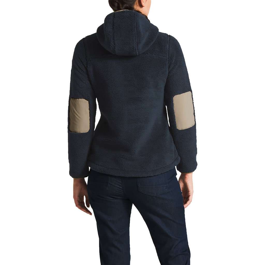 The North Face Women s Campshire Sherpa Fleece Pullover Hoodie in Urban Navy Dune Beige Country Club Prep