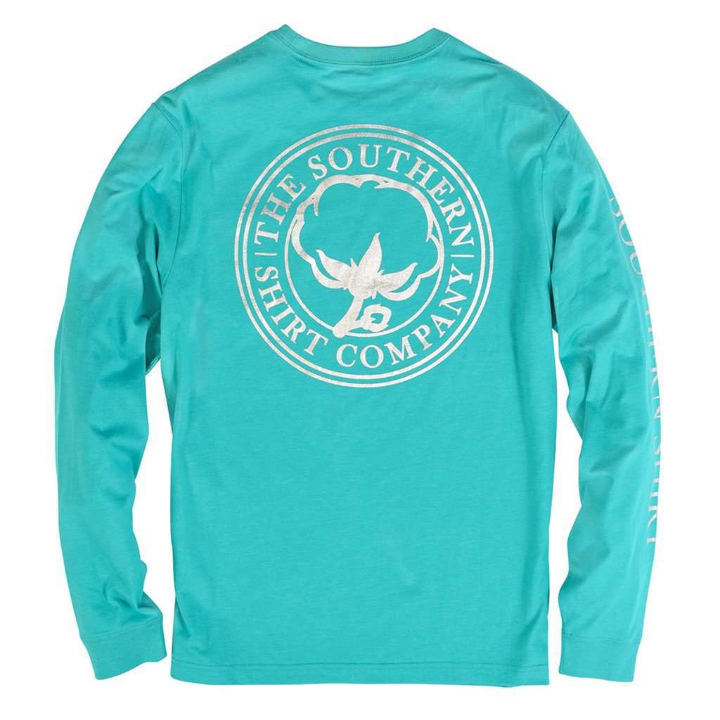 Foil Print Logo Long Sleeve Tee in Ceramic by The Southern Shirt Co. - Country Club Prep