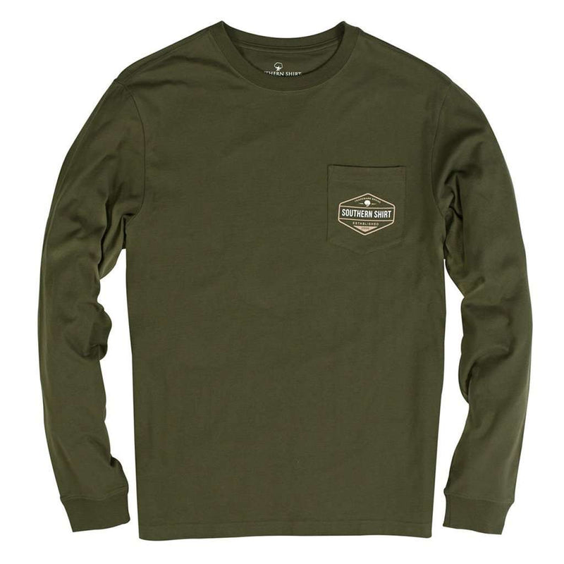 Leather Patch Long Sleeve Tee in Cypress by The Southern Shirt Co. - Country Club Prep