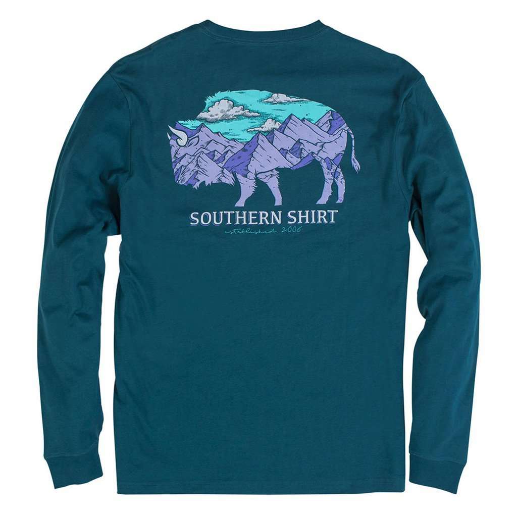 Mountain Buffalo Long Sleeve Tee in Legion Blue by The Southern Shirt Co. - Country Club Prep