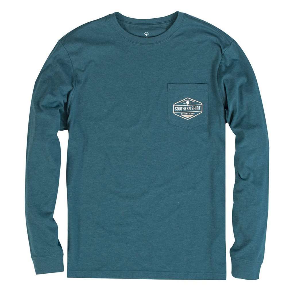 Rainbow Trout Badge Long Sleeve Tee in Legion Blue by The Southern Shirt Co. - Country Club Prep
