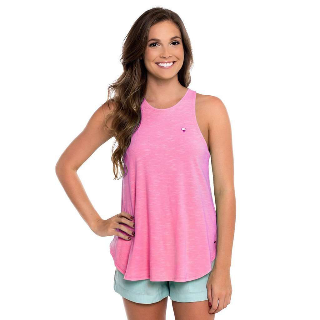 Striped Hi-Neck Tank Top in Carmine Rose by The Southern Shirt Co. - Country Club Prep