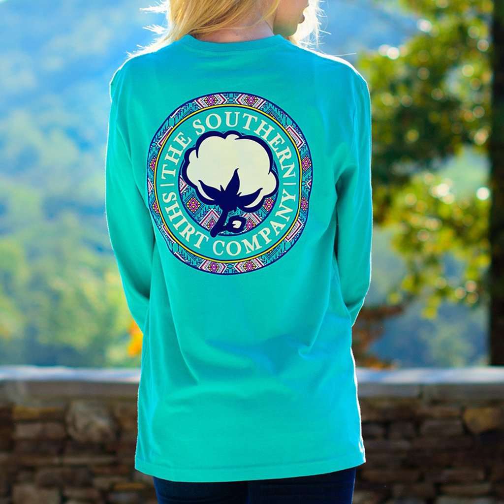 Tunisian Logo Long Sleeve Tee in Turquoise by The Southern Shirt Co. S /  Green