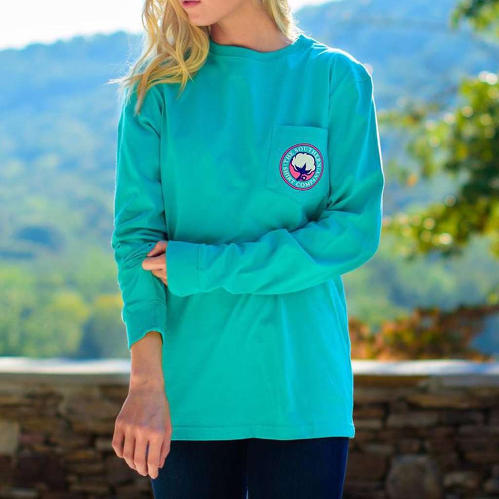 Tunisian Logo Long Sleeve Tee in Turquoise by The Southern Shirt Co. - Country Club Prep