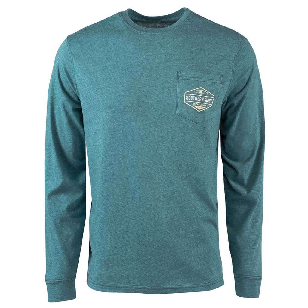 Shadow Badge Long Sleeve Tee in Colonial Blue by The Southern Shirt Co. - Country Club Prep