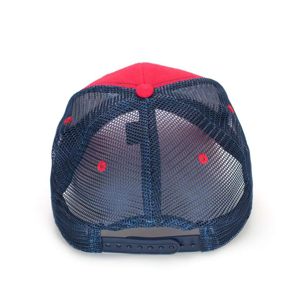 Trademark Badge Mesh Hat in Red & Navy by The Southern Shirt Co. - Country Club Prep